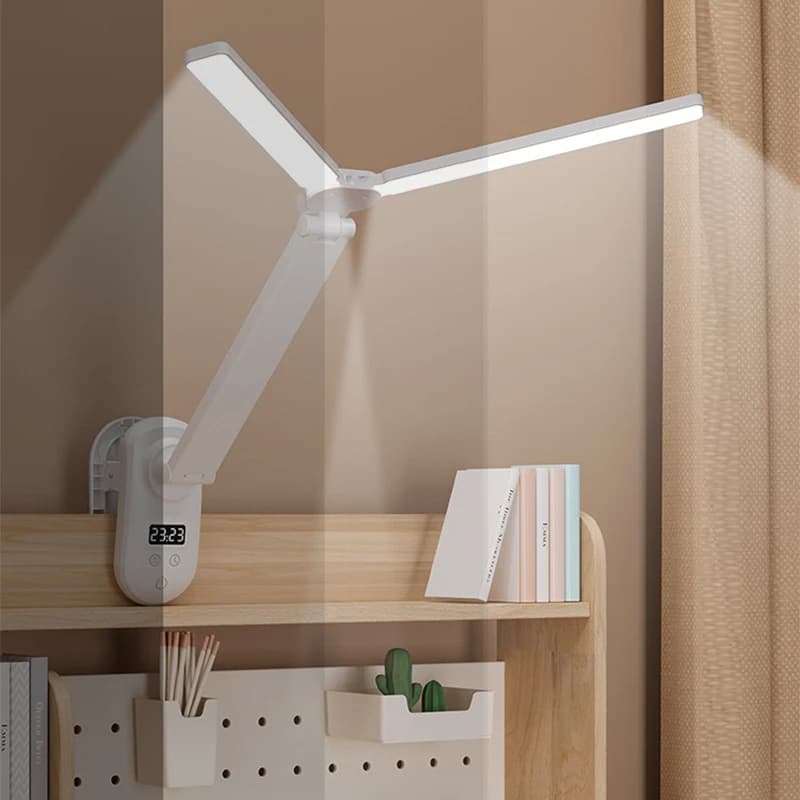 Dimmable Touch Double Head Clip LED Reading Lamp Eye Protection Table Lighting for Bedroom Dormitory Study Office Working Space
