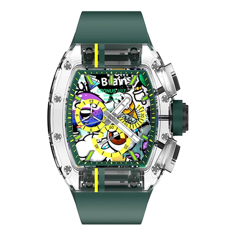 CRONUSART Men Chronograph Watch Tonneau Automatic Mechanical Wristwatch Sapphire Case & Mirror Luminous Fluororubber Strap