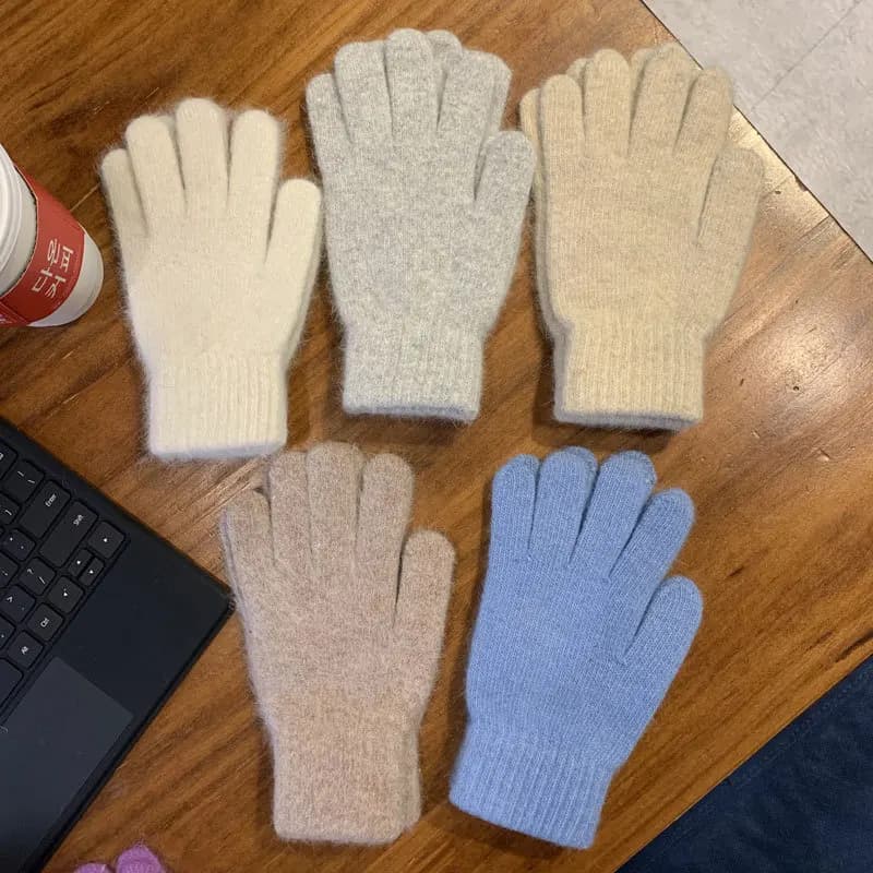 Winter Five Finger Gloves, Women's Cold Resistant and Warm Riding Gloves, Fashionable Solid Color Knitted Yarn Gloves