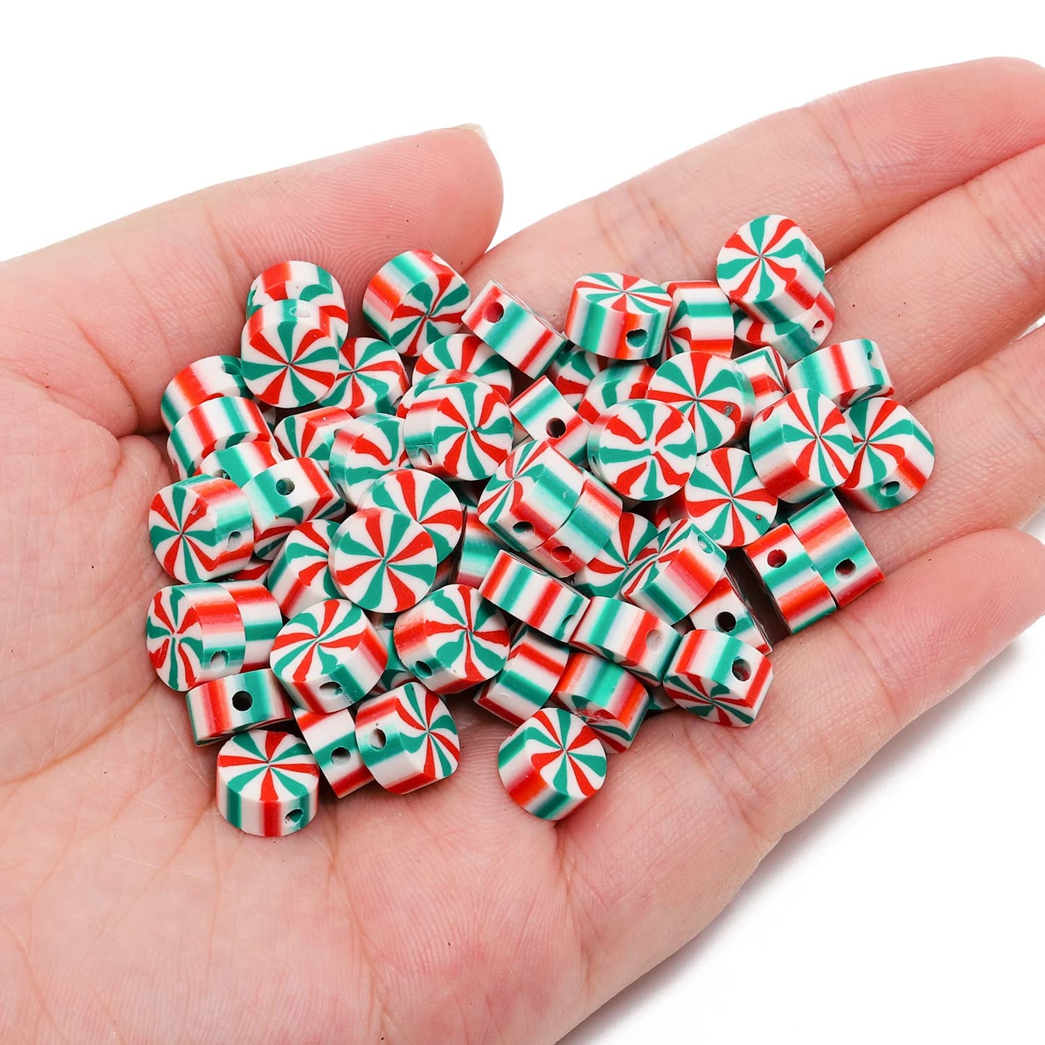 50 pz/lotto 9mm Christmas Candy Polymer Soft Clay Beads perline distanziatrici allentate per gioielli fai da te che fanno accessori per collana di bracciali