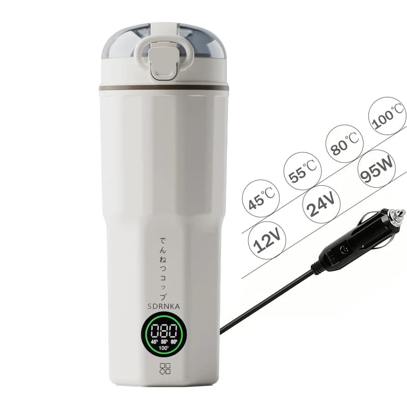Bollitore Elettrico da Auto 12V 24V, Tazza Riscaldante da Viaggio, Scaldabottiglie Intelligente con Display a 4 Temperature, in Acciaio Inossidabile