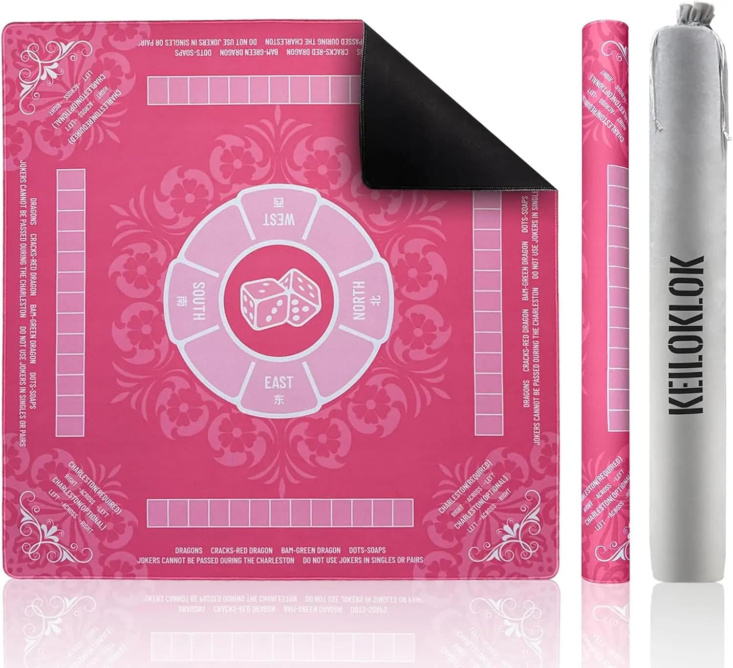 32.4x32.4 Inch American Mahjong Mat, Non-Slip Noise Reduction for Tile & Card Games, Peach Pink