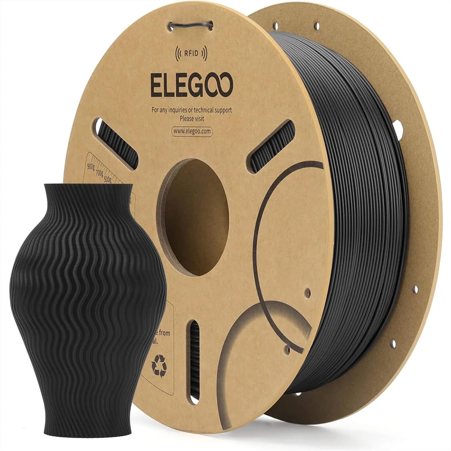 Filamento PLA RFID 1.75mm Nero 1KG, Identificazione Automatica per Stampante 3D, Precisione Dimensionale +/-0.02mm, Bobina da 2.2lbs