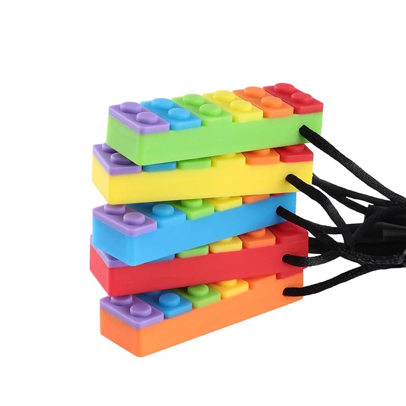 5 pezzi arcobaleno mattone collana da masticare massaggiagengive in silicone per bambini autismo strumenti per terapia da masticare sensoriale giocattoli gommosi per bambini
