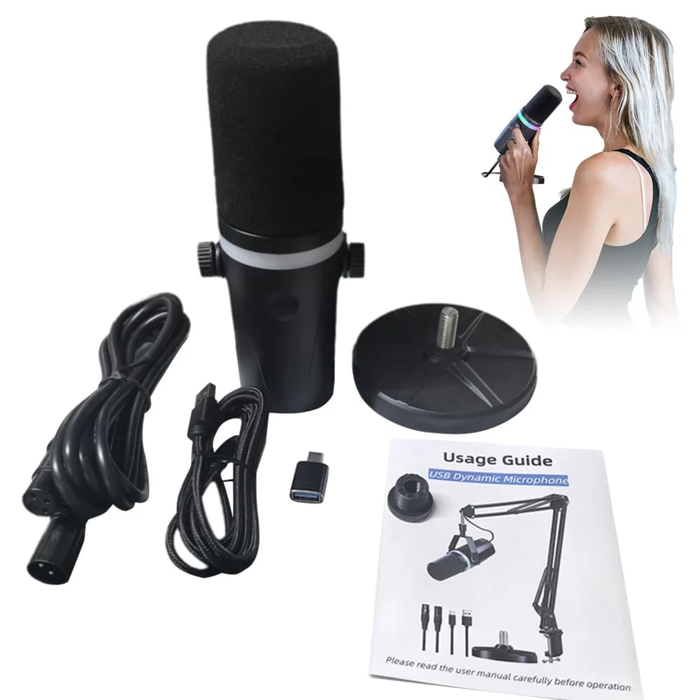 Microfono Dinamico XLR/USB RGB per Gaming, Microfono per PC e Computer, per Registrazione in Studio, Streaming e Creazione di Contenuti