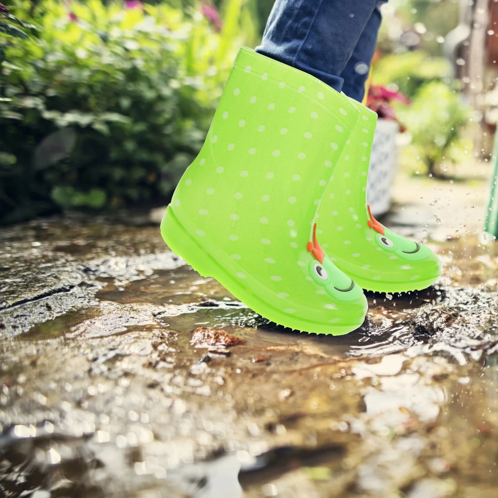 Kids Cartoon Rain Shoes Size 24 Green for Boys Girls Waterproof Rain Boots Children Anti-Slip Thickened Toe Heel Shoes