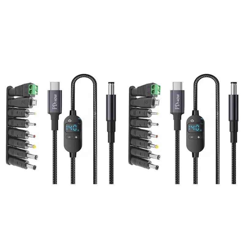 【SURPISE】2X Cavo di alimentazione USB C a DC con adattatore di tensione regolabile da 140W a 5V 9V 12V 15V 20V 28V
