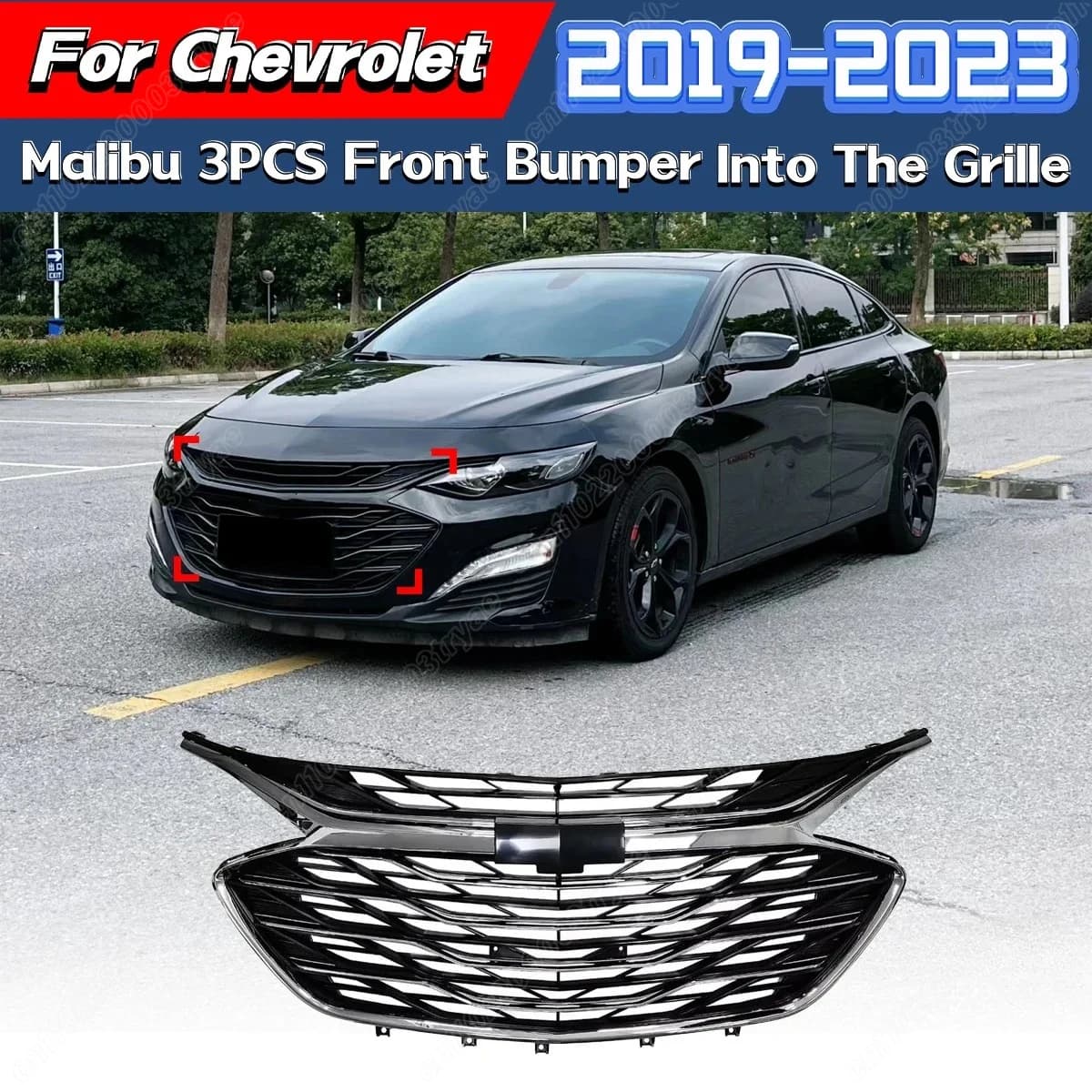 For Chevrolet Malibu 2019 2020 2021 2022 2023 Front bumper Grid 3 Pcs Suction Grid Air Mesh Diffuser Body Editing Kit