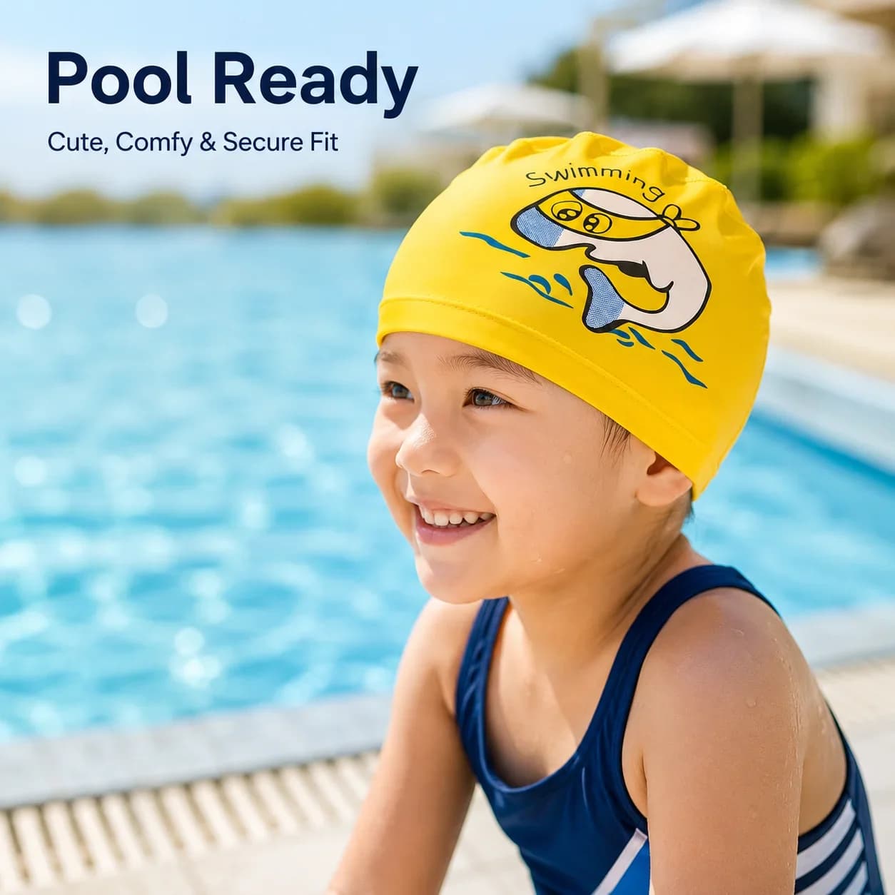 Cuffia da Nuoto per Bambini in Tessuto PU con Motivo Animale Cartone Animato Delfino, per Sport Acquatici, Protegge Orecchie e Capelli, Accessori per il Nuoto