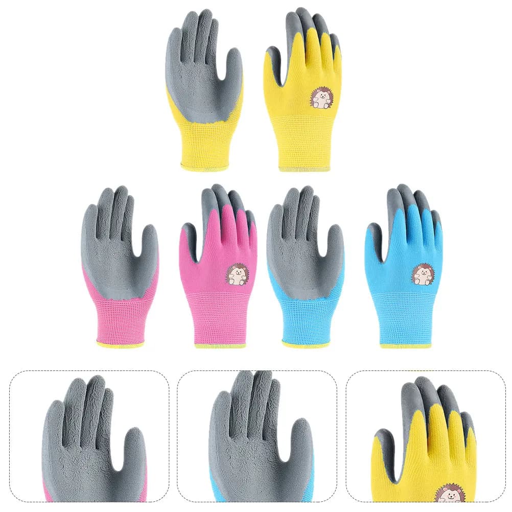 3 pairs of gardening gloves for children, breathable latex work gloves for planting, digging, lawning, cycling, roller skating, outdoor garden