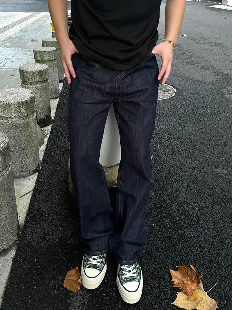 Original Blue Denim Straight Leg Men's Jeans Spring Autumn American Style High Waist Straight Fit Loose Leggings