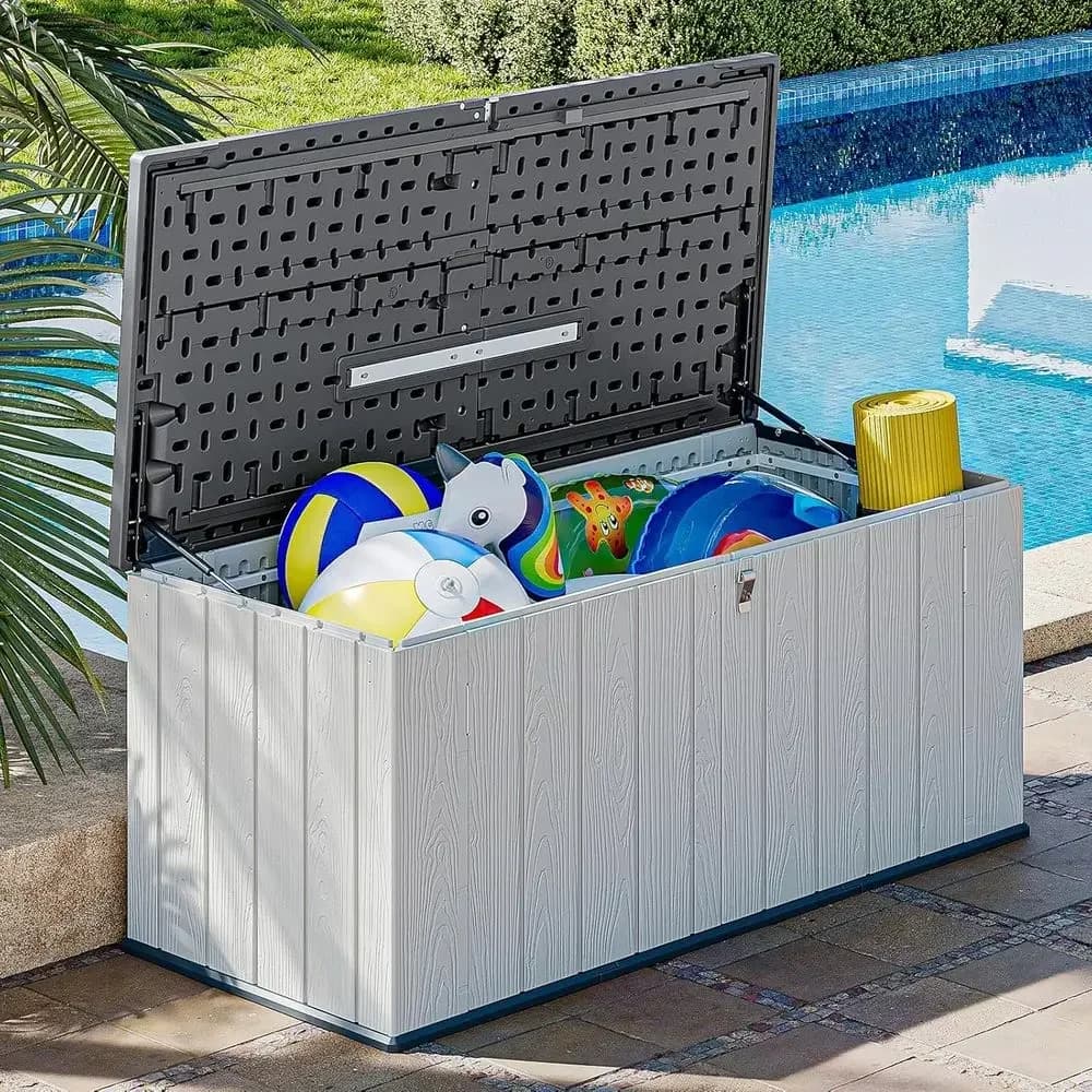 21 Cu. Contenitore da Esterno in Resina Resistente alle Intemperie da 600 Litri - Scatola con Coperchio a Molla e Chiusura di Sicurezza per Oggetti Essenziali da Giardino, Colore Bianco