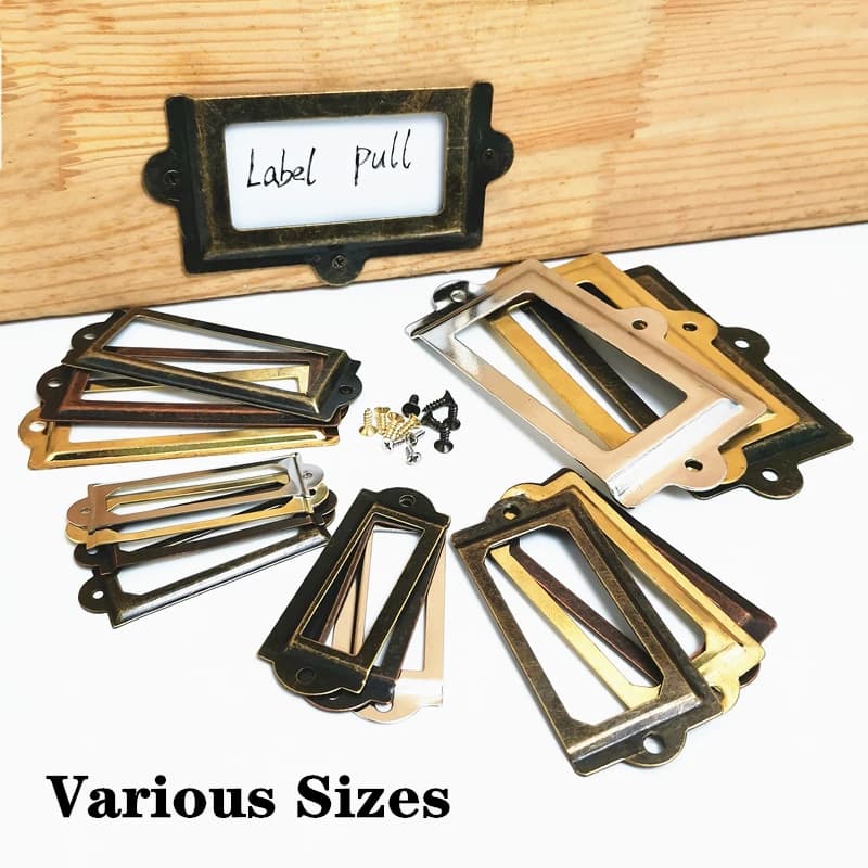 10 pz/lotto maniglia in ottone antico etichetta tirare cornice nome titolare della carta armadio cassetto scatola manopola per mobili Hardware oro/argento