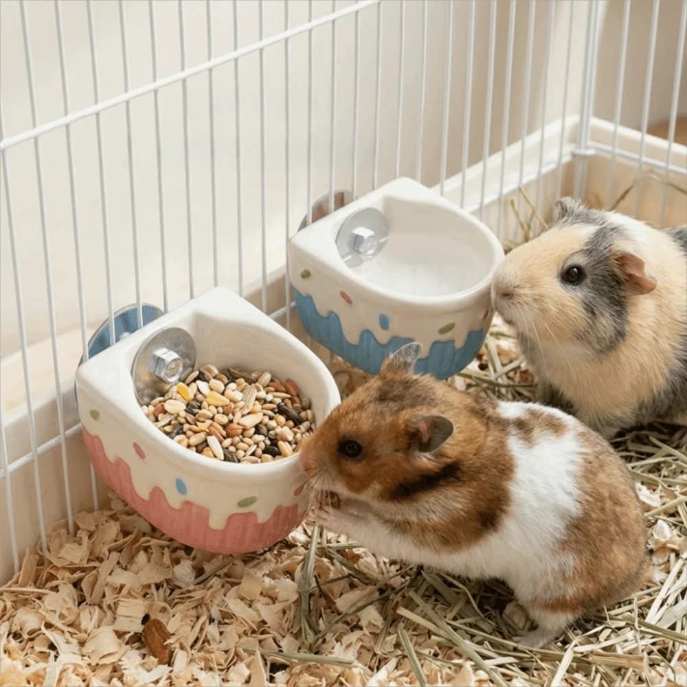 Mini ciotola per alimenti per criceti in ceramica, ciotola fissa, facile da pulire, alimentatore automatico, non tossico, sicuro, durevole, ciotola per l'alimentazione di piccoli animali domestici