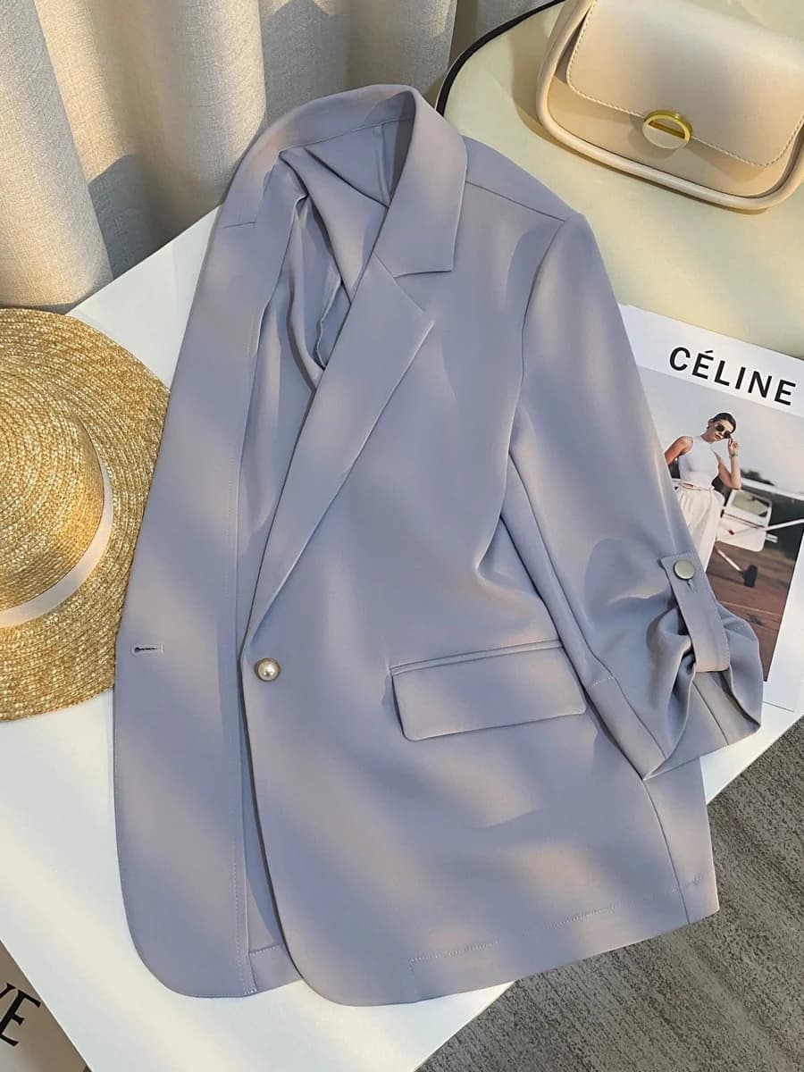 Gray Blue Lightweight Summer Women's Suit Jacket Casual Fashion Design Korean Style Leisure Atmosphere Business Upper Apparel