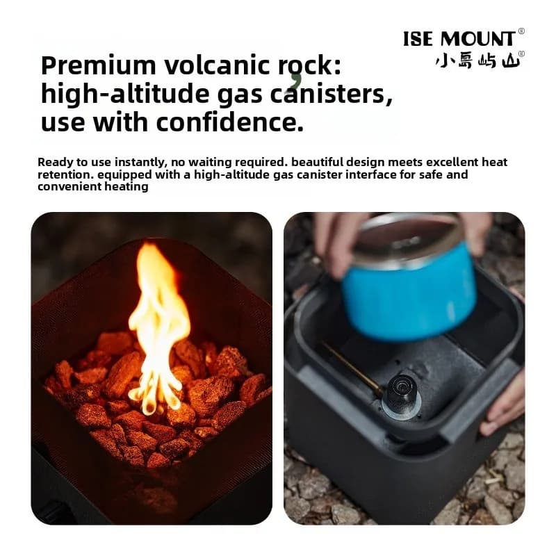Outdoor Gas Cam with Adjustable Stones Compatible with Mountain Gas Tanks, Camping Volcanic Atmosphere Stove