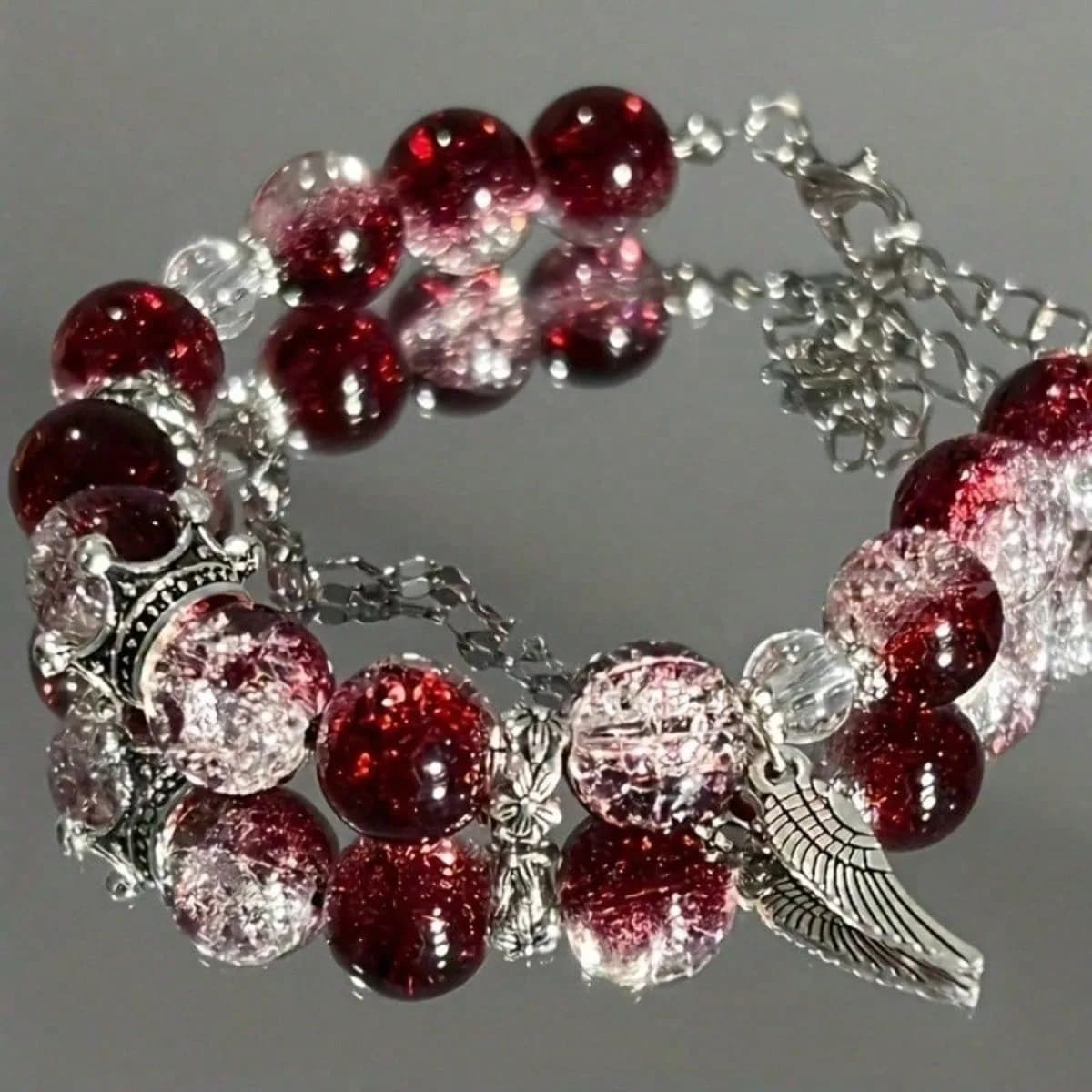 CHALIWANGA | Dark Red Dream Dark Red Crown, braccialetto con ciondoli unici, serie Dark Red, sbiancante, regalo di San Valentino, regalo per le vacanze, ideale per Natale