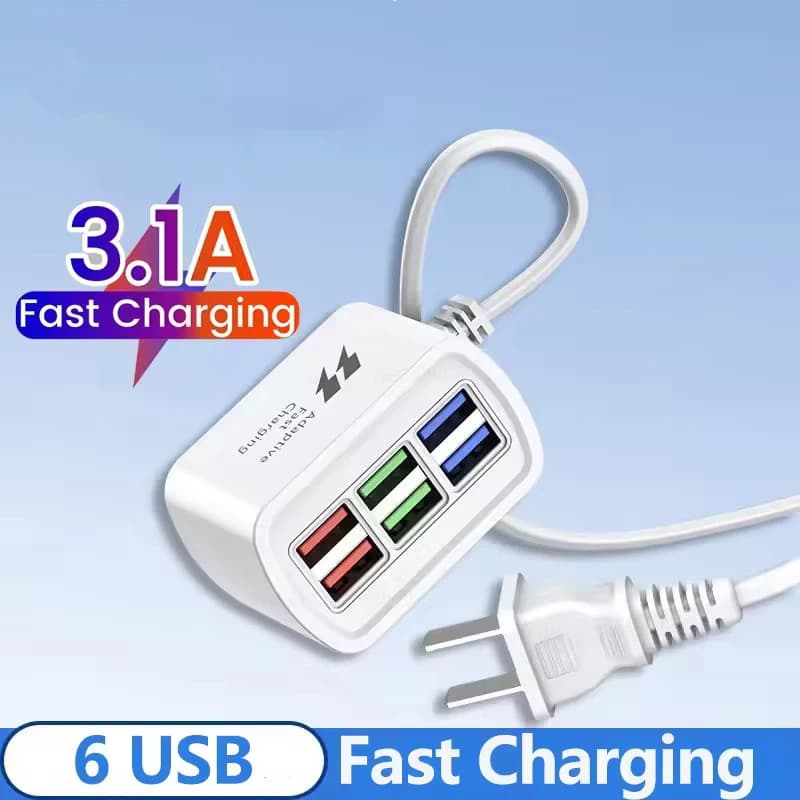 Multipresa da Scrivania con 6 Porte USB, Caricatore Rapido, Stazione di Ricarica con Cavo da 1M, Adattatore HUB per iPhone Samsung Xiaomi