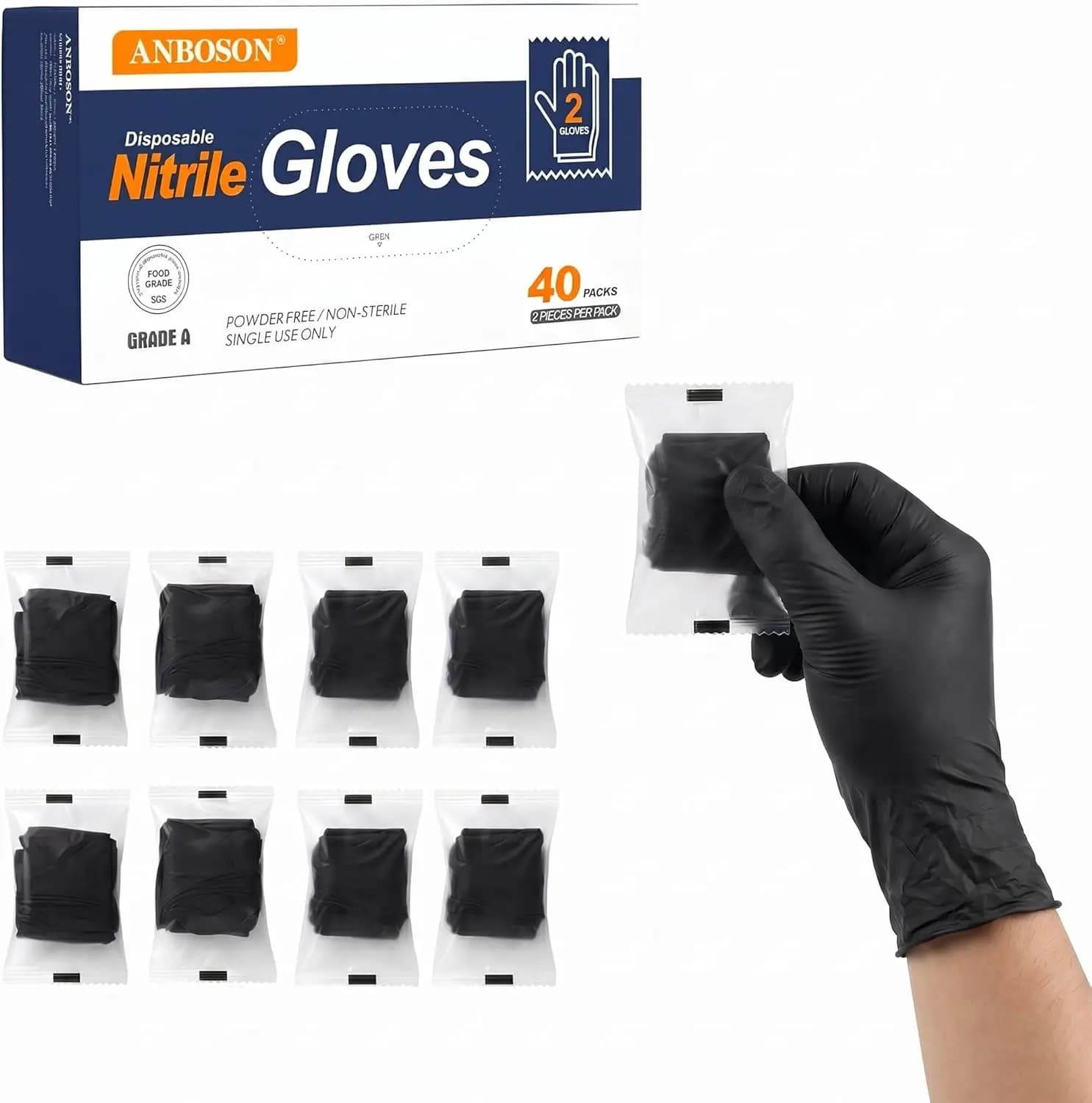 Nitrile Disposable Gloves 5mil, Latex Free, Powder Free, 40 Pairs Individually Wrapped, Protective Gloves for Food Prep, Clean, Industrial, Salon, Household, Travel, Medium