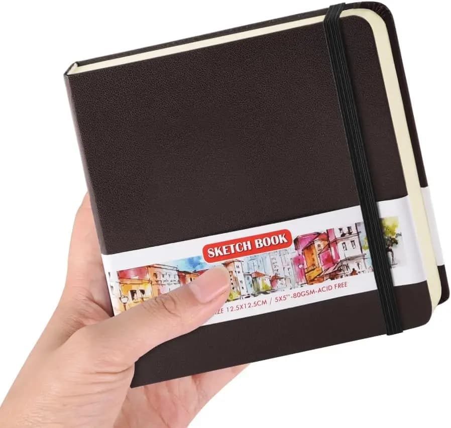 Blank Sketchbook 5x5 inches 80gsm 96 Sheets Hardcover PU Leather Travel Journal for Drawing Writing