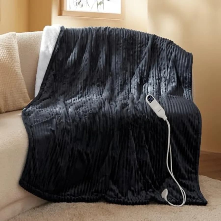 Coperta Elettrica Riscaldata GentleSoft - Morbida Coperta in Flanella a Costine con 4 Impostazioni di Tempo, 6 Livelli di Calore e 3 Ore di Autonomia