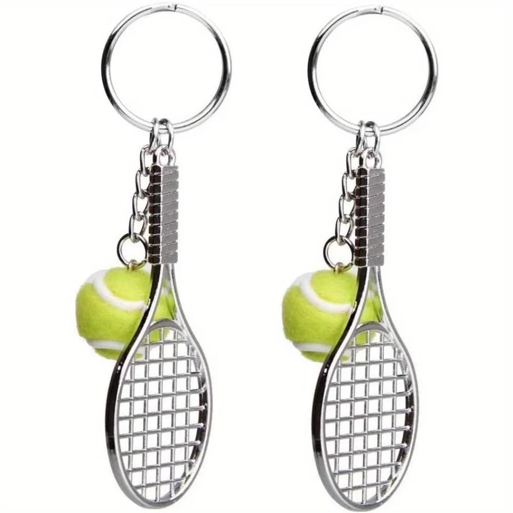 Portachiavi a Forma di Racchetta da Tennis, Creativo Portachiavi in Metallo, Portachiavi Sportivo con Pallina da Tennis