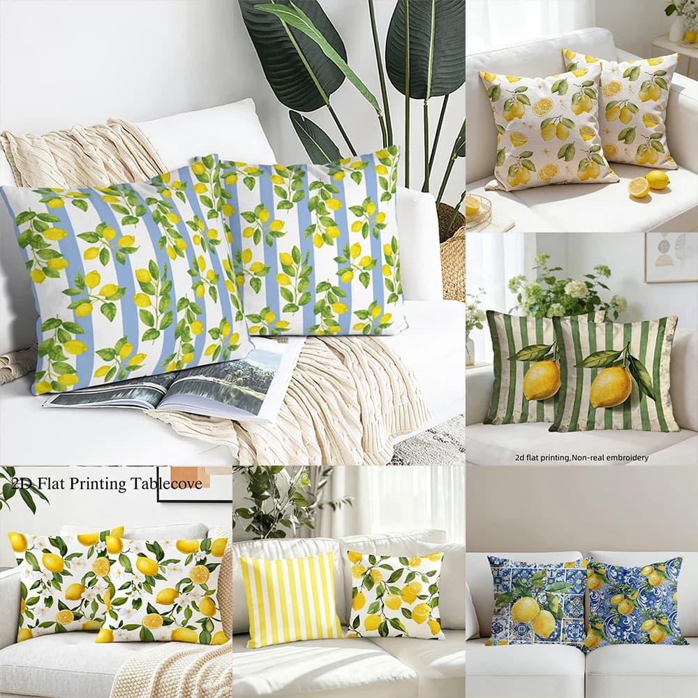 2pcs Lemon Print Farmhouse Throw Pillow Covers Sofa interior and exterior decoration cushion cover accessories.