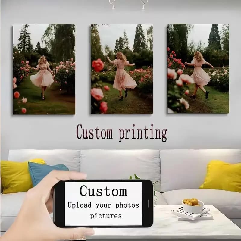 Foto di famiglia personalizzata Stampa su tela Wall Art -3 pezzi Foto di matrimonio personalizzate Personalizzate, Stampate digitalmente con cornice in legno di pino,