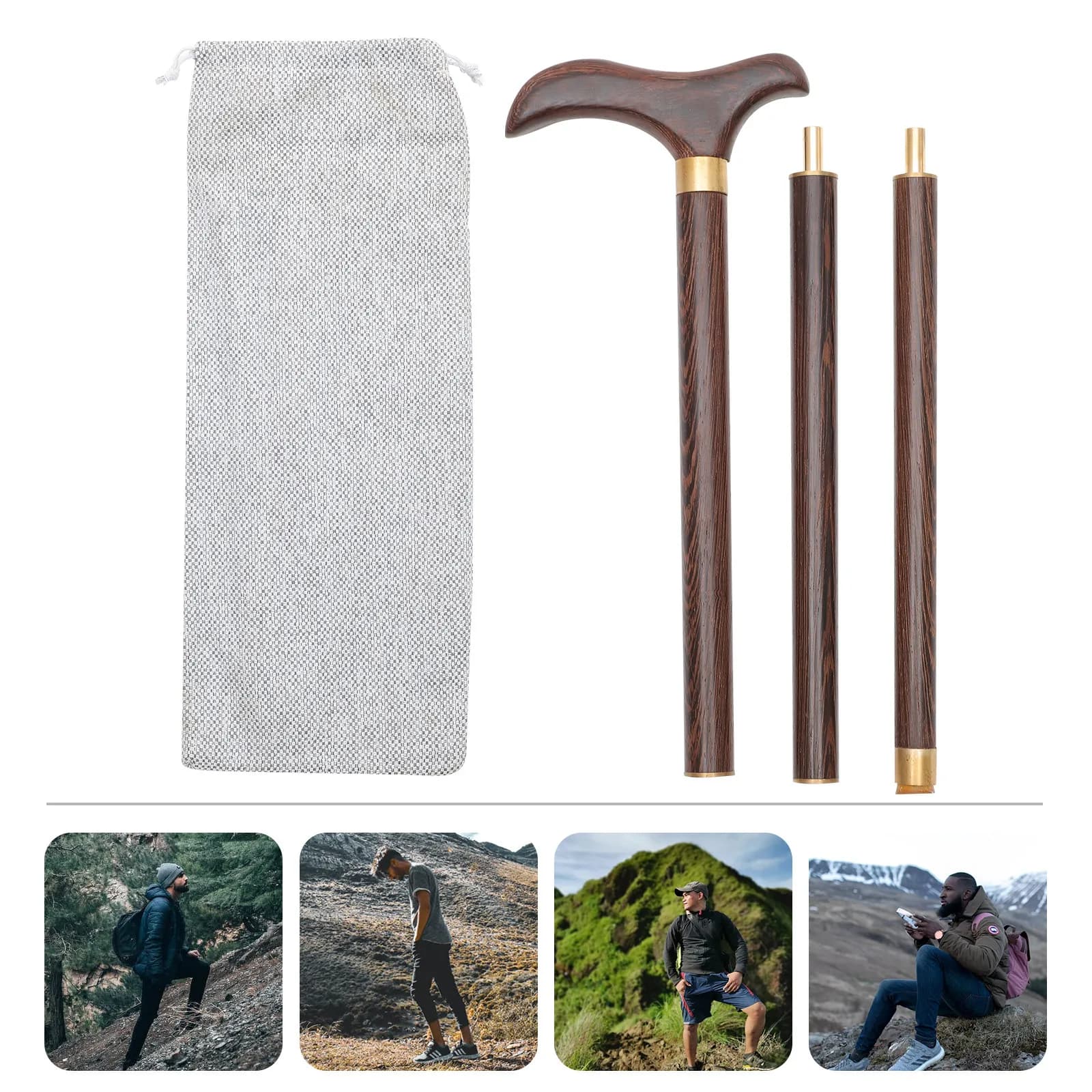 Bastone da Trekking in Legno di Palissandro, 87cm, per Escursionismo, Montagna e Viaggi