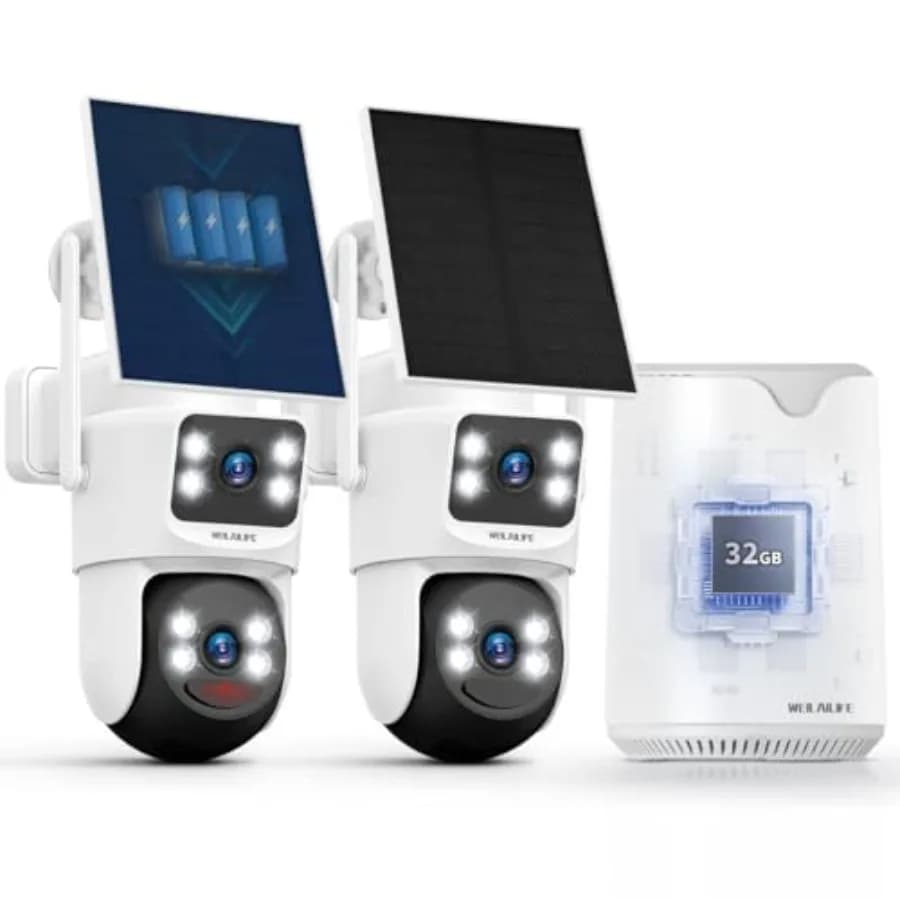 Outdoor security camera system with auto tracking and 2-way audio, solar-powered PTZ WiFi surveillance for home use, black alum