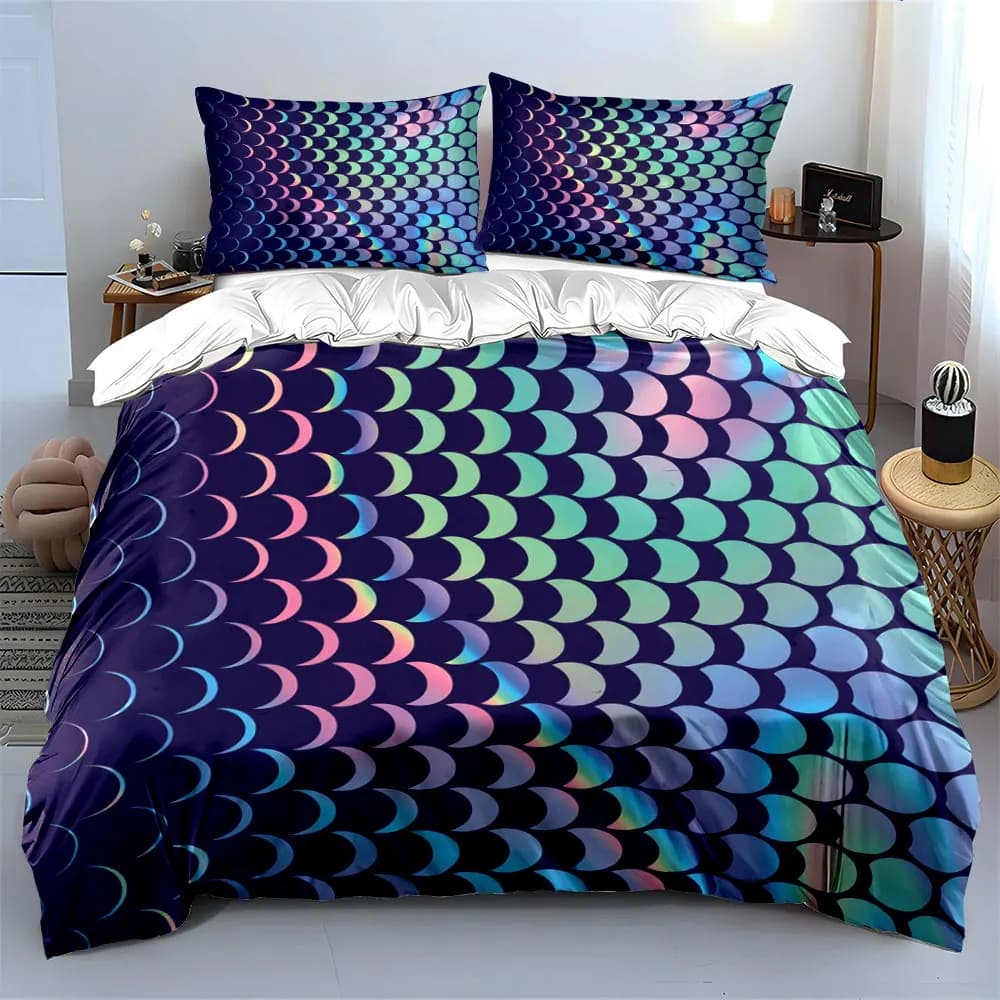 Set Decorativo Riflettente con Fasi Lunari, Set di Biancheria da Letto con 1 Copripiumino e 2 Federe, Singolo, Matrimoniale, King, Queen, Regalo