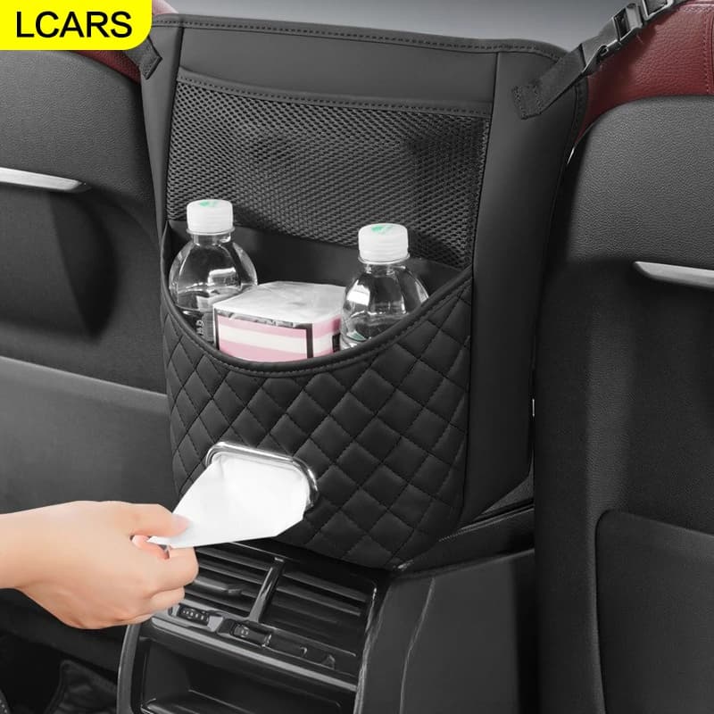 Lcars car seat centre pocket, car glove bag, multifunctional insulating bag for central control in car, handkerchief container, durable PU leather material