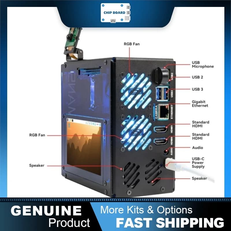 Pironman 5 Pro Max case for Raspberry Pi 5 with 4.3 inch touchscreen, camera support, speakers and built-in USB microphone