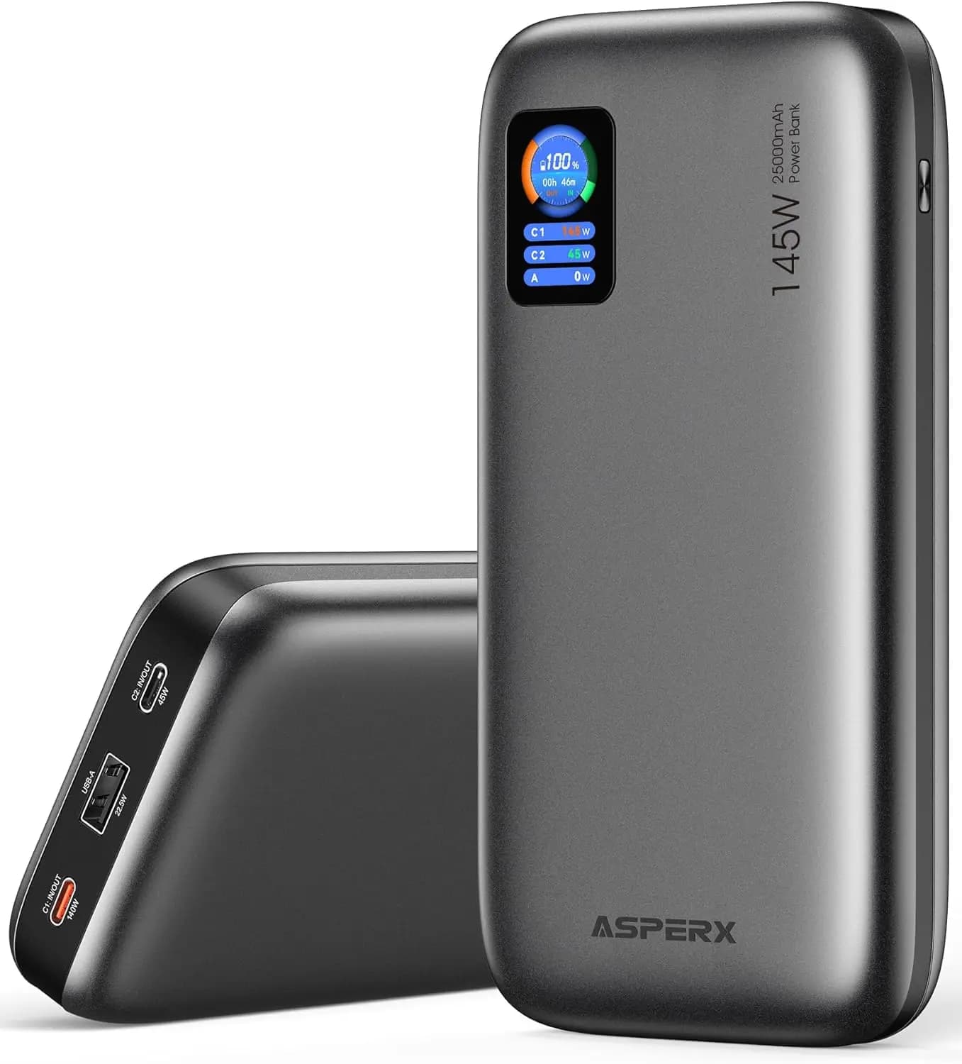 25000mAh 140W PD 3.1 Fast Charging Power Bank, TFT Smart Display USB C Battery Pack for MacBook/iPhone/Dell XPS/Galaxy/Steam Deck/iPad, Flight-Approved
