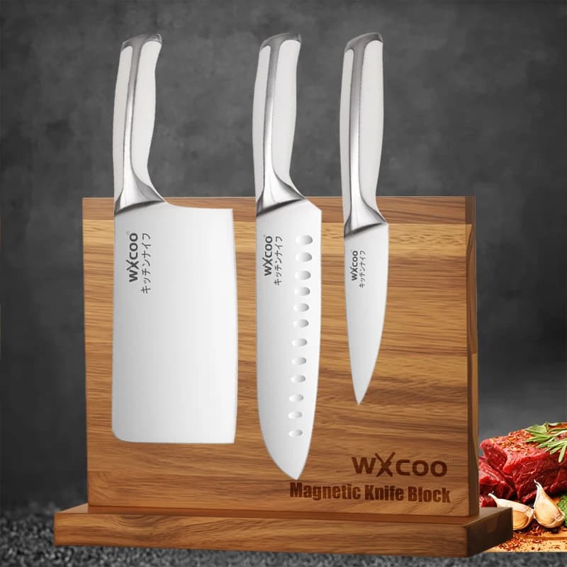 WXCOO Japanese kitchen knife set in stainless steel to slice fish meat Santoku fruit mannaia knives Magnetic knife holder