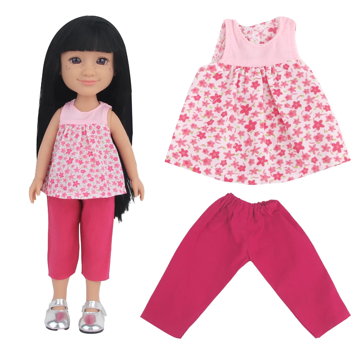 Set di vestiti per bambole da 35 cm T-shirt senza maniche a fiori + pantaloni corti Abito da stella per bambole da ragazza fai da te americane e russe da 14 pollici