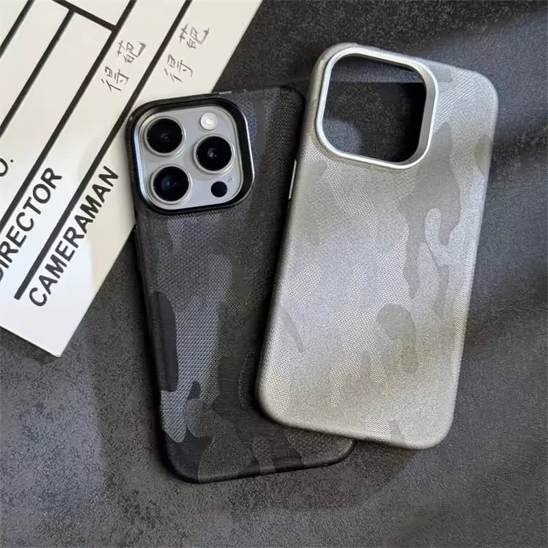 Custodia in flanella con ricarica wireless per MagSafe per iPhone 16 14 15 13 12 Pro Max, protezione lente in lega, cover in tessuto mimetico