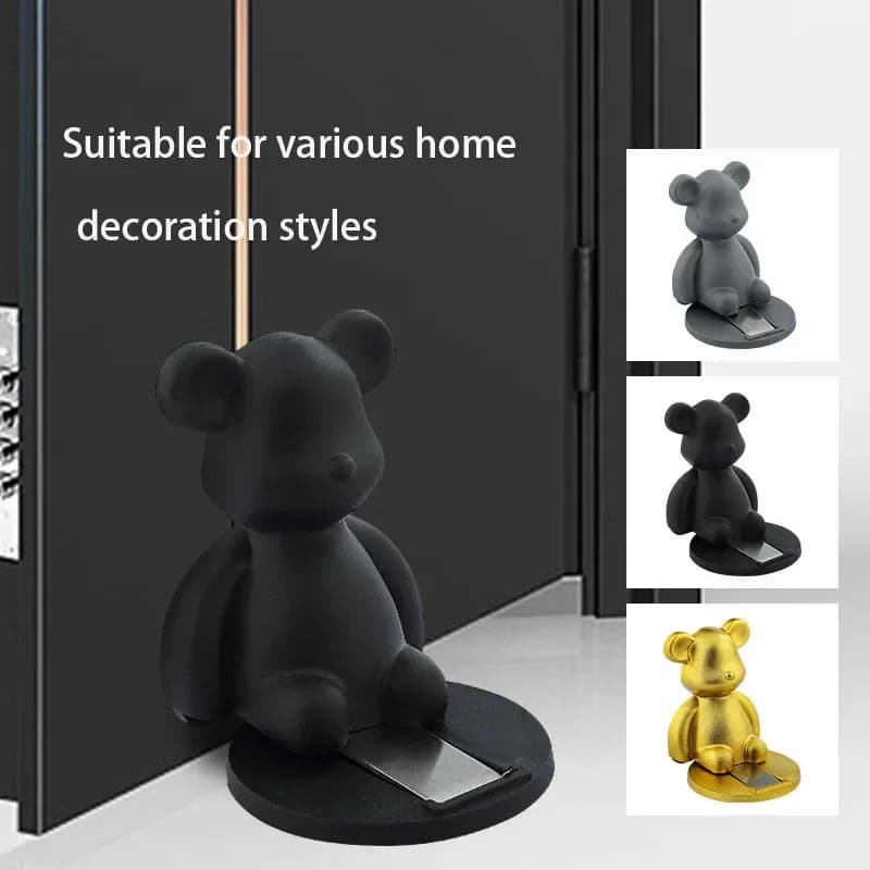 Little Bear Fermaporta in lega di zinco Muto Forte adesivo magnetico Fermaporta senza punzonatura Fermaporta anticollisione autoadattativo