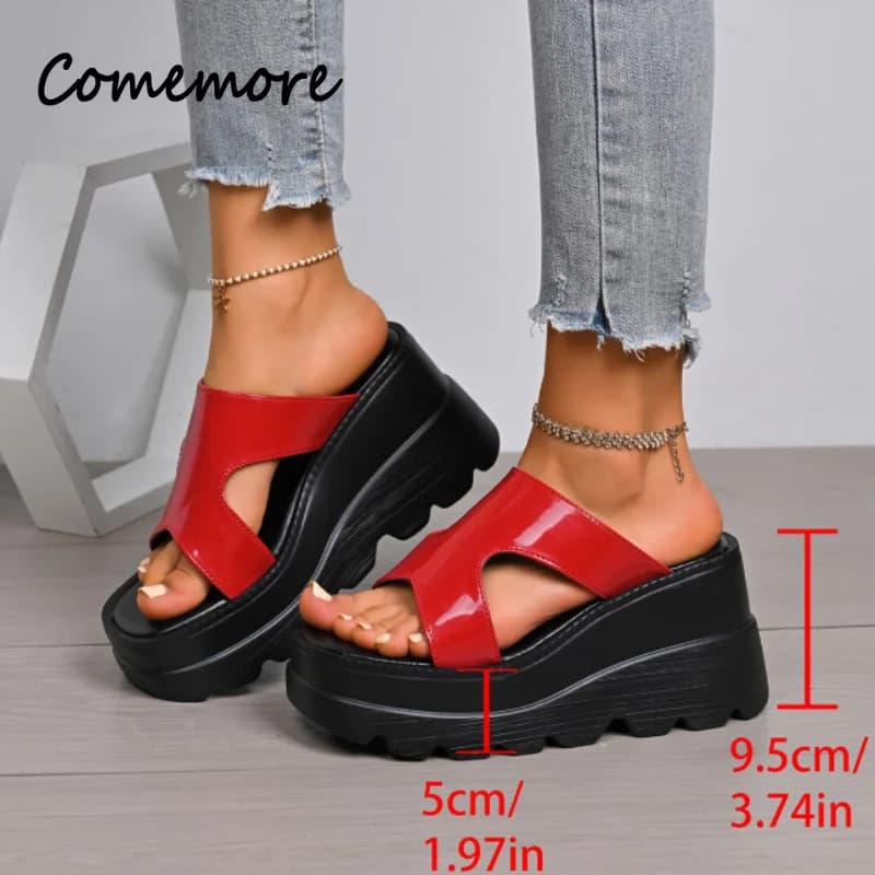 Comemore Lightweight Thick Bottom Wedges High-heeled Sandals Slippers Womrn Fashion Versatile Outside Wear Leisure Beach Slides