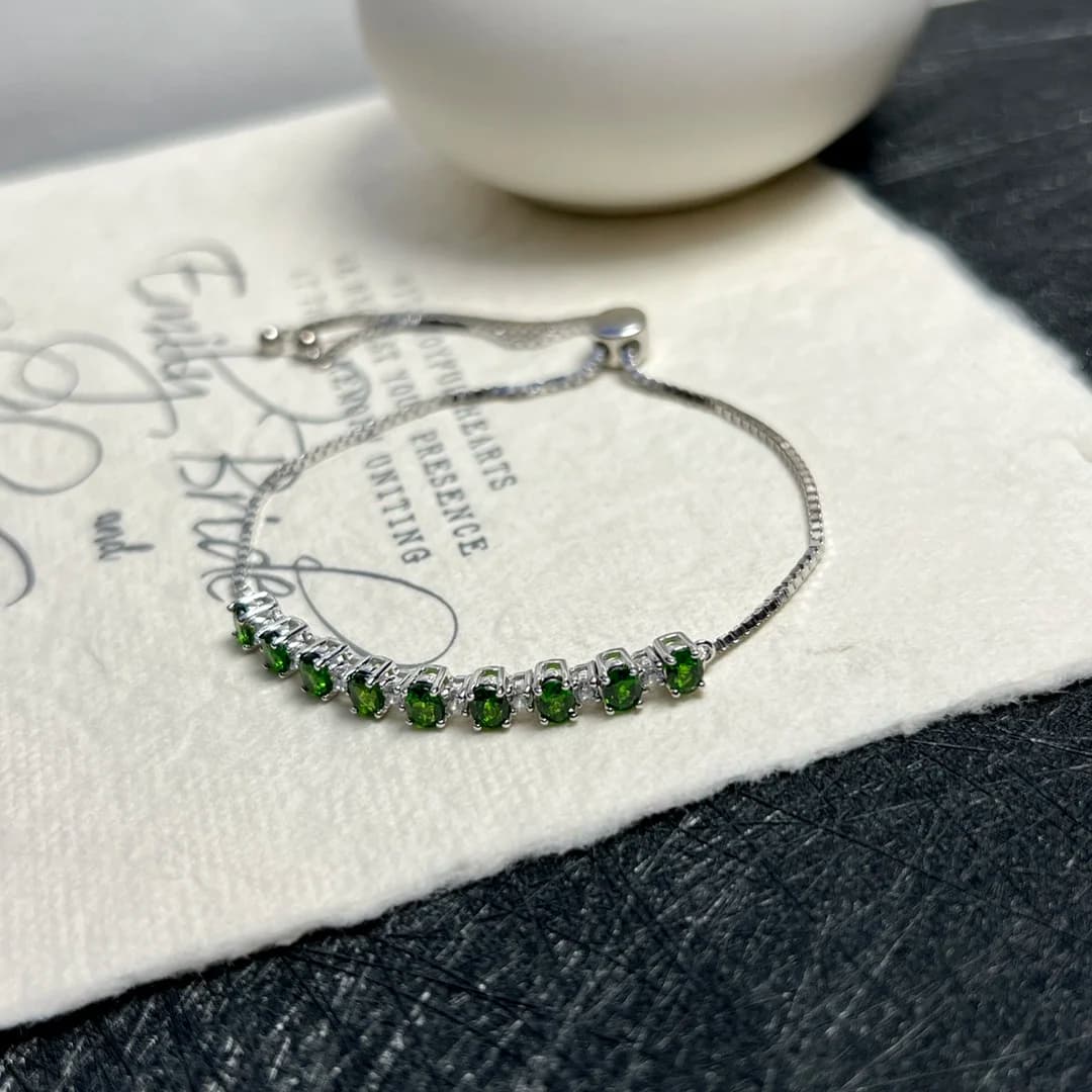925 HT25 Solid Sterling Silver Green Diopside Stones for Women, Hoiday Gifts