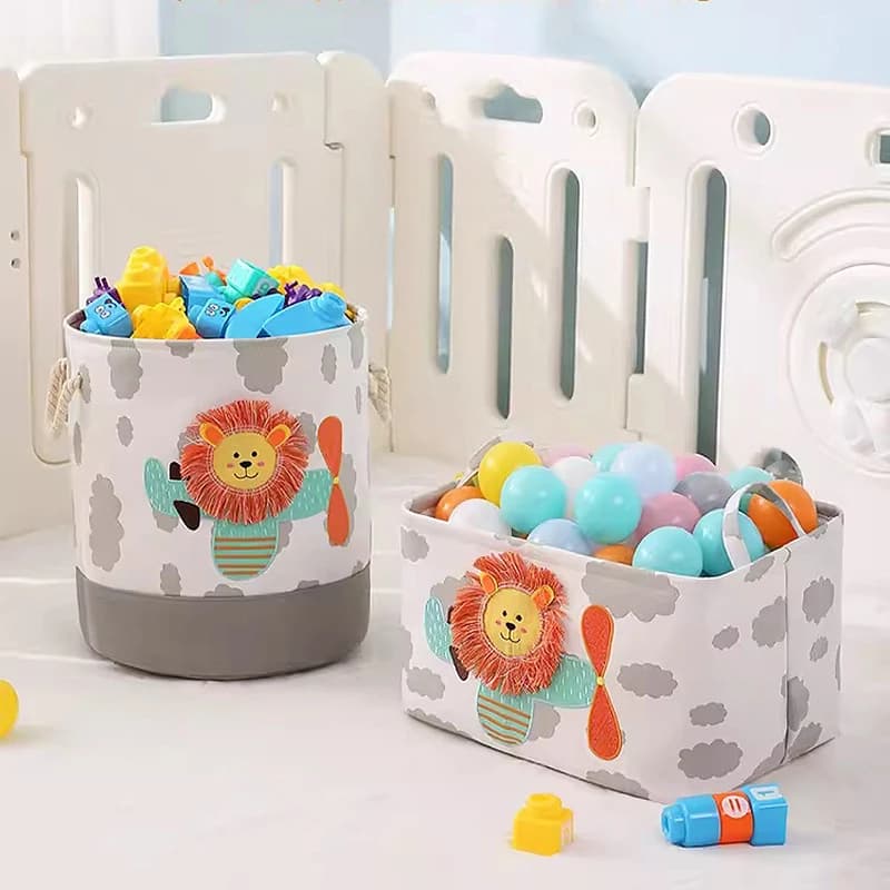 Foldable storage basket in linen fabric, office closet, bedroom, toys, white paper basket with handle, new organizer