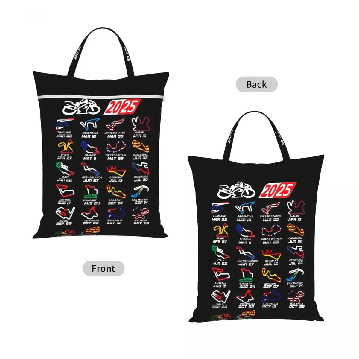 Calendar Season 2025 MotoGp Circuits Travel Laundry Bag Waterproof Reusable Dirty Clothes Pouch Gym Yoga Camping Washing Basket