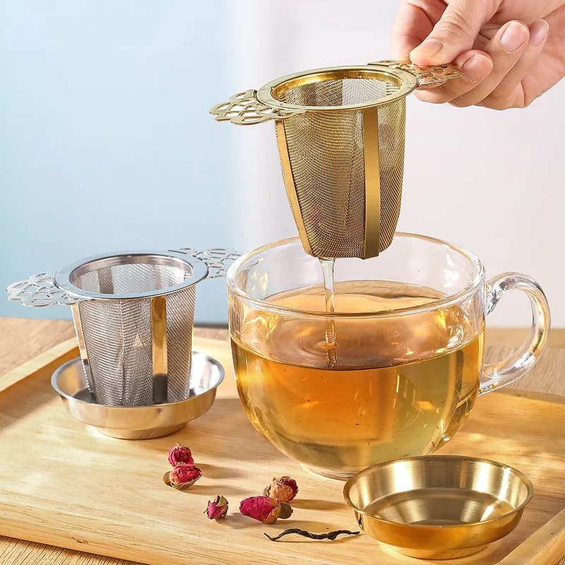 Double-layer Handle Tea Infuser Set Teapot Tea Strainer Loose Leaf Spice Teaspoon Filter Sieve Teaware Drain Useful Kitchen Tool