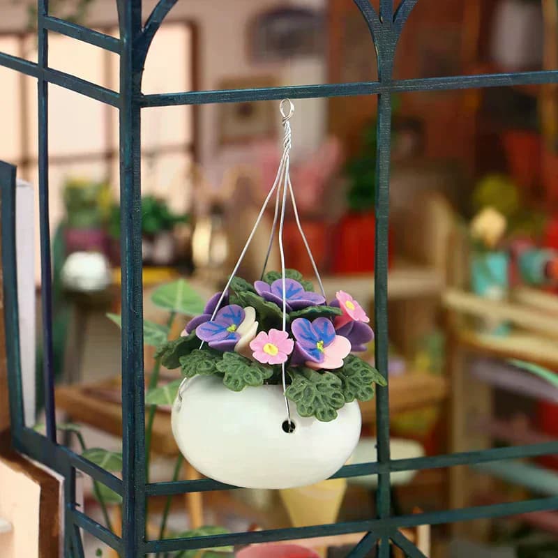 Miniature pot plant for doll house 1:12, bonsai model with hanging flower, decorative accessories for garden and house