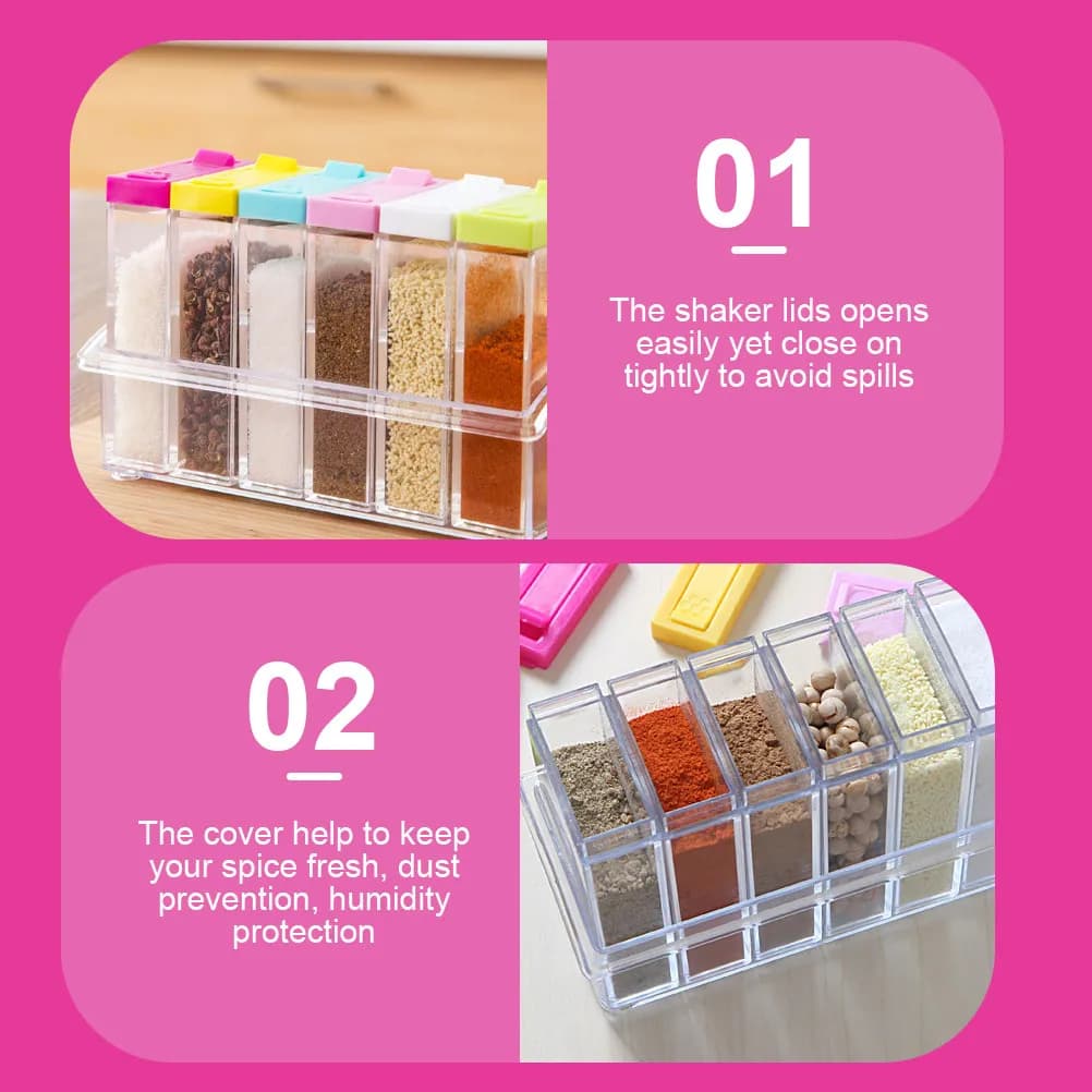 6Pcs Spice Jars Condiment Jars Clear View Labels Sticker Tidy Kitchen Storage Salt Shaker Salt and Pepper Shakers Set