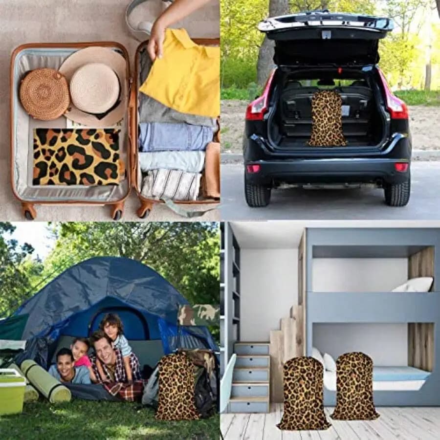 Leopard Print Laundry Bag Large Heavy Duty With Drawstring Closure For Travel Dirty Clothes Organizer