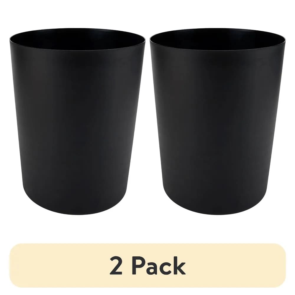 2 Pack 5 Gallon Bathroom Trash Can Plastic Garbage Bin No Lid Black Matte Wastebasket