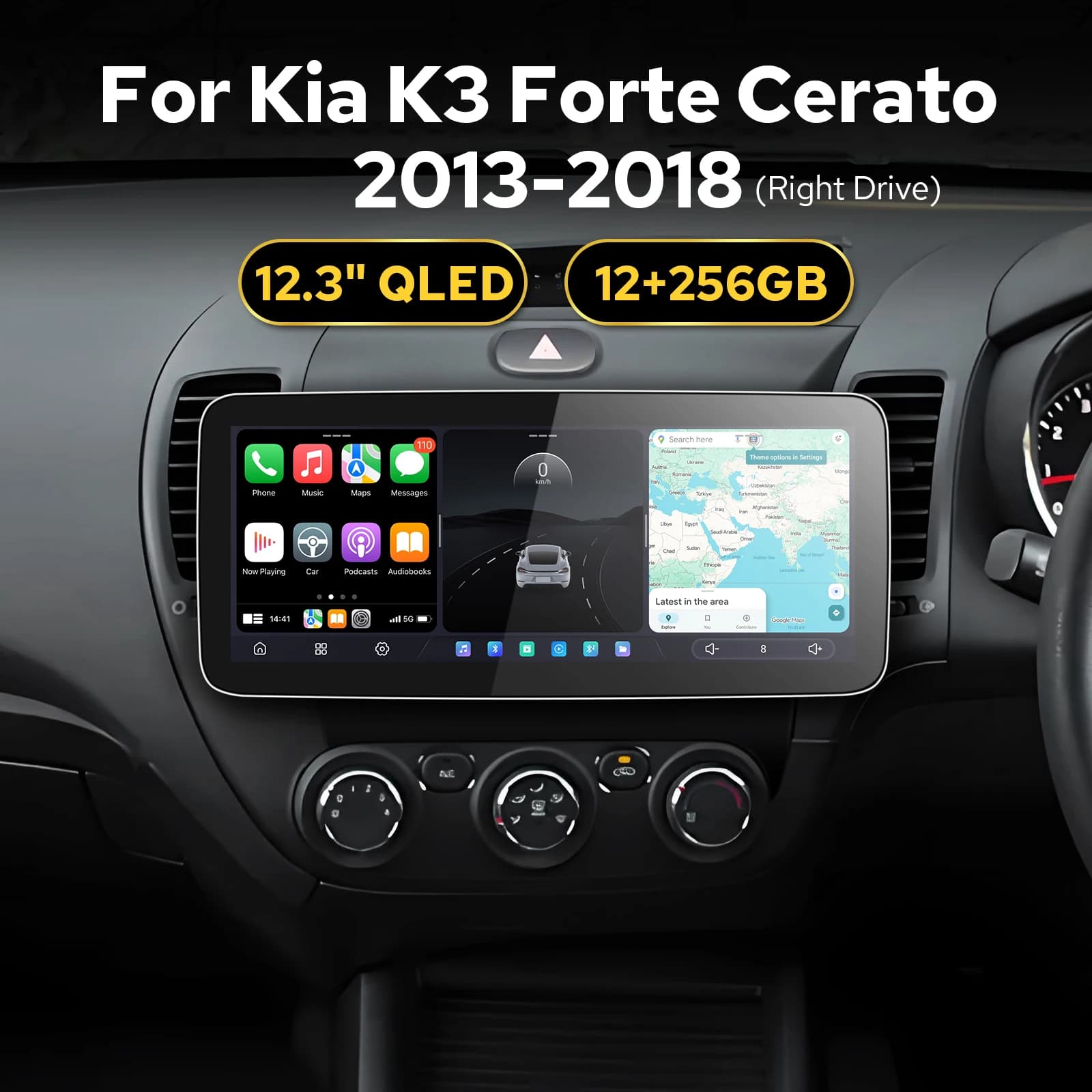 Lettore Multimediale Auto Android JOYING 12.3\" per Kia K3 Forte Cerato 2013-2018 RHD con Ingresso/Uscita HDMI, Ingresso Telecamera 360°, Doppio BT