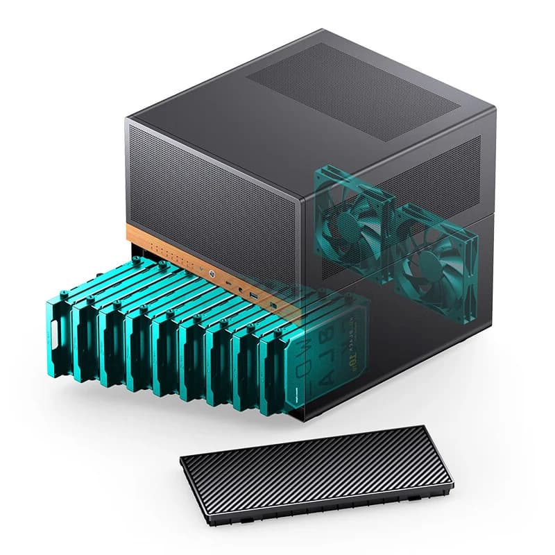 JONSBO N6 MATX NAS Telaio server di archiviazione di rete 9 slot per unità Supporto doppia alimentazione 240 Raffreddamento ad acqua