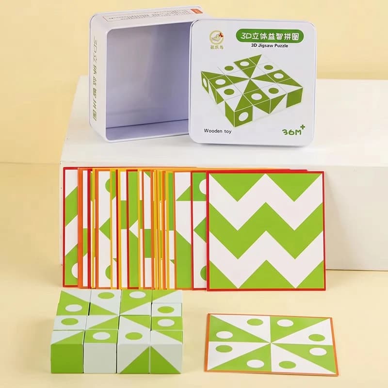Puzzle Geometrici Montessori per Bambini, Blocchi 3D con Facce Intercambiabili, Gioco in Legno per l'Allenamento del Pensiero Logico e l'Educazione Precoce